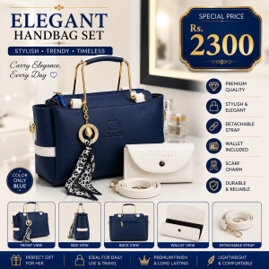 Blue Rexine Handbag Set for Girls with Wallet & Adjustable Strap | 2-Piece Women's Handbag Set