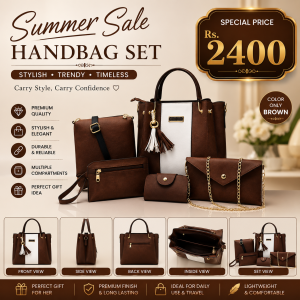 Premium 5-Piece Rexine Handbag Set for Women | Brown Ladies Handbag Set Pakistan