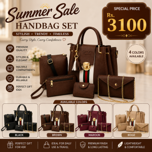 Women's Leather Handbag Set 5 Pcs Lock Style | Premium Ladies Handbag Collection