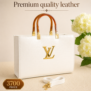 White Luxurious Tote Bag with Detachable Strap & Zipper Pocket | Premium Women's Handbag for Work, Shopping & Travel