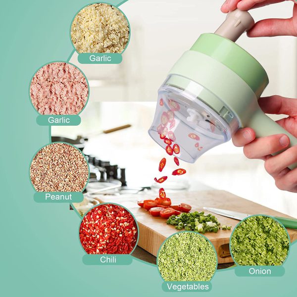4 in 1 Handheld Electric Vegetable Cutter Wireless Food Processor for Garlic Pepper Chili Onion Celery Ginger Meat with Brush(random color ) - Image 4