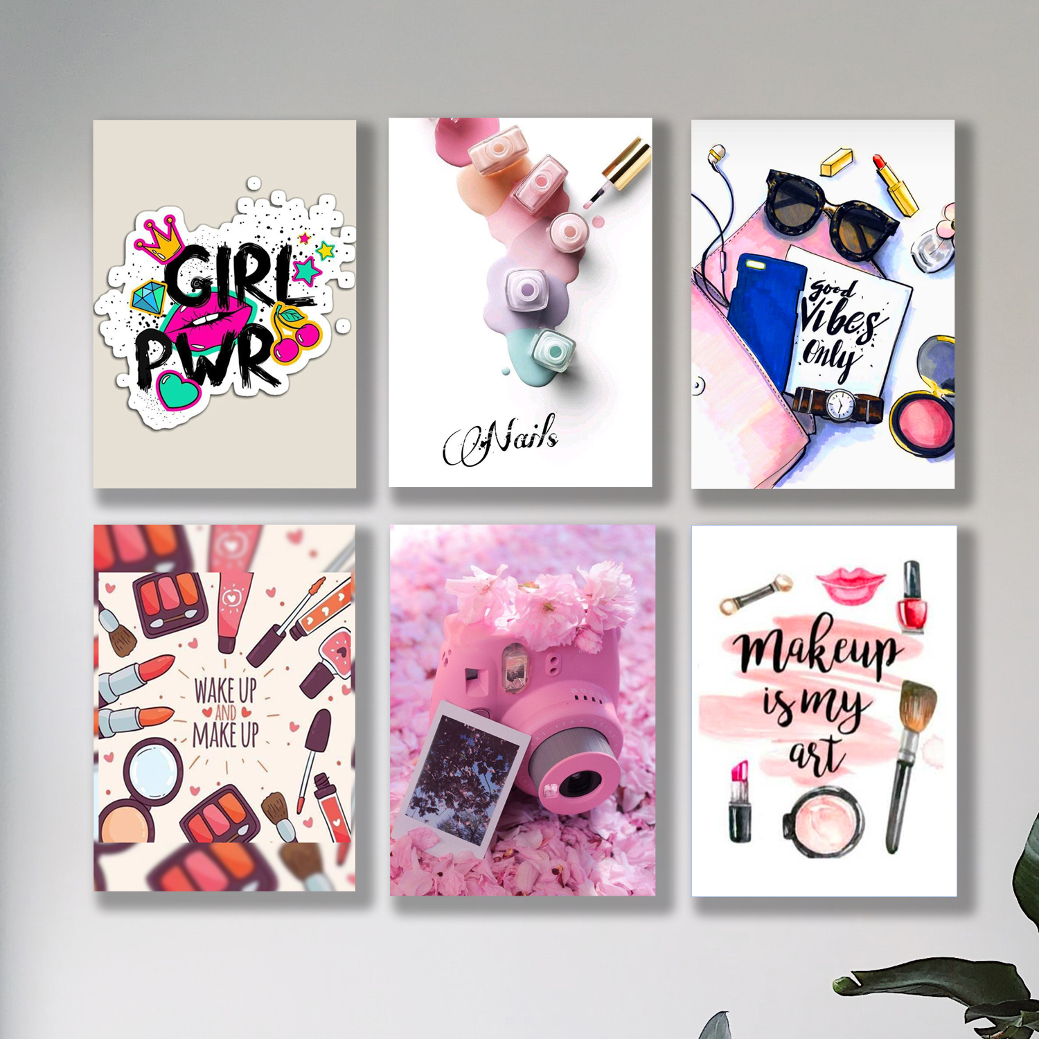 set of 6 make up themed girls room decore wall art wooden sticky Phototile frames - Image 3