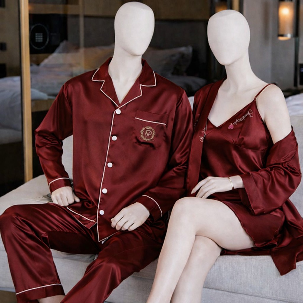 Couple Night Dress Silk Sleepwear Set 4-Piece Pajama & Robe Set | SKU: DC-C012 - Image 3