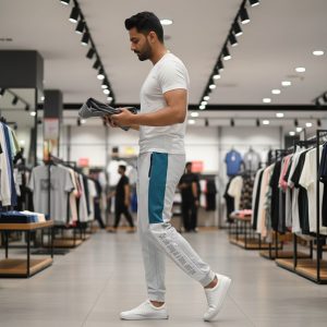 Grey Panel Trouser For Men French Terry Fabric Adjustable Waist 28 To 34 Inches Length 40 Inches