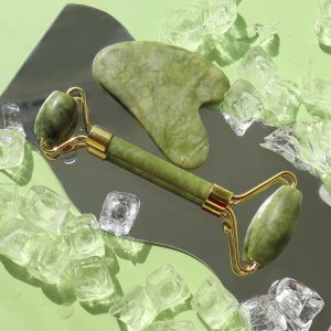 FLFWLASS Contour Facial Roller & Gua Sha Massager Set Natural Jade Stone Beauty Kit for Face Lifting & Anti-Aging