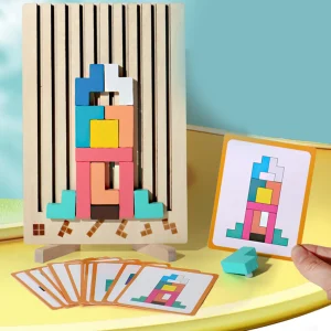 Wooden Puzzle Tetris Game | Montessori Learning Aid | 3D Colourful Blocks