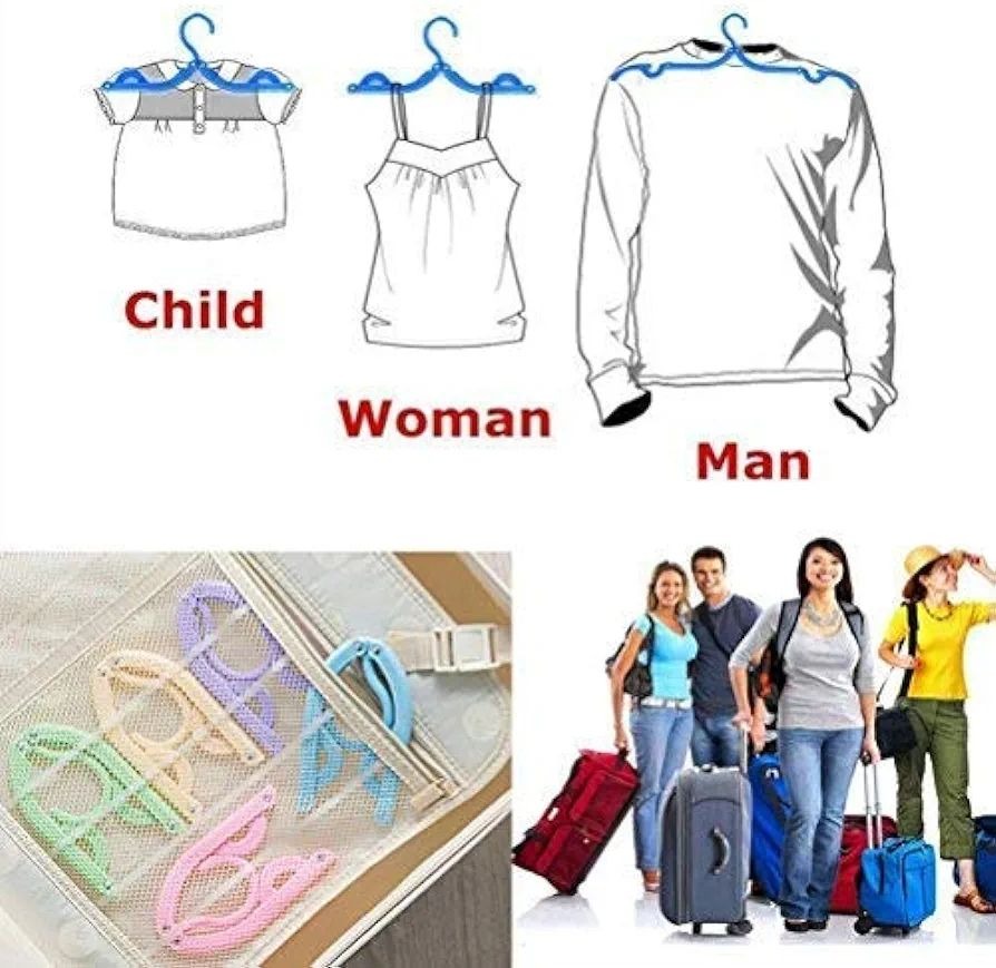 Portable Folding Clothes Hangers with Slots Pack of 10 Durable Travel-Friendly Hangers. ( Random Colour ) - Image 3