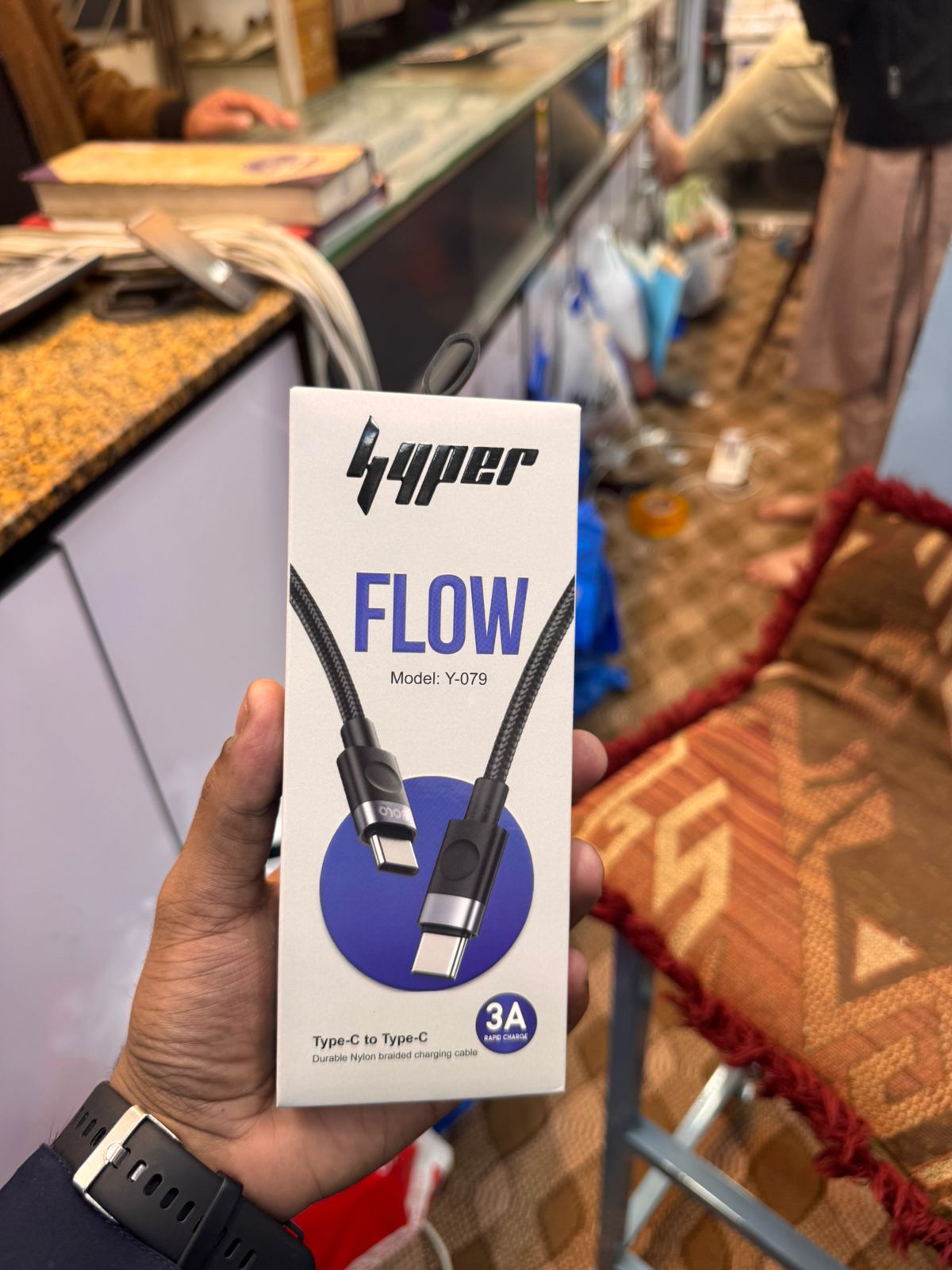 Hyper FLOW Type-C to Type-C Fast Charging Cable | Model Y-079 | 3A Nylon Braided - Image 3