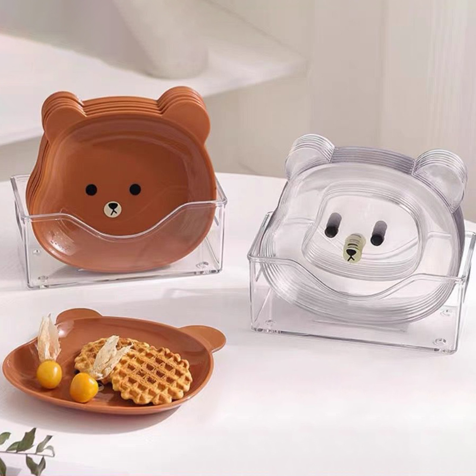 8 Plates With Stand Bear Design Durable Quality Stylish Look Reliable Utility Perfect Choice For Daily Use (Random Color) - Image 2