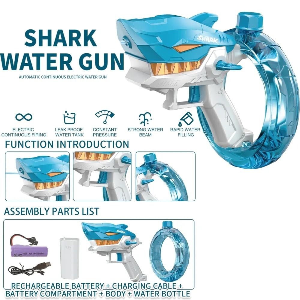 Rechargeable Shark Water Gun High Pressure Electric Water Blaster Toy For Kids, Long Range Water Shooter, Fun Outdoor Summer Play (Random Color) - Image 2