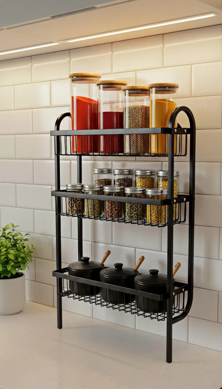 Wall Mounted Spice Rack Black Stainless Steel 3 Tier DIY Assembly Required (Self Assemble) - Image 2