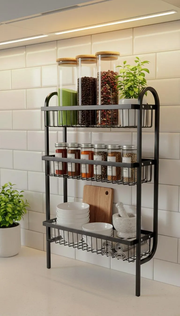 Wall Mounted Spice Rack Black Stainless Steel 3 Tier DIY Assembly Required (Self Assemble)