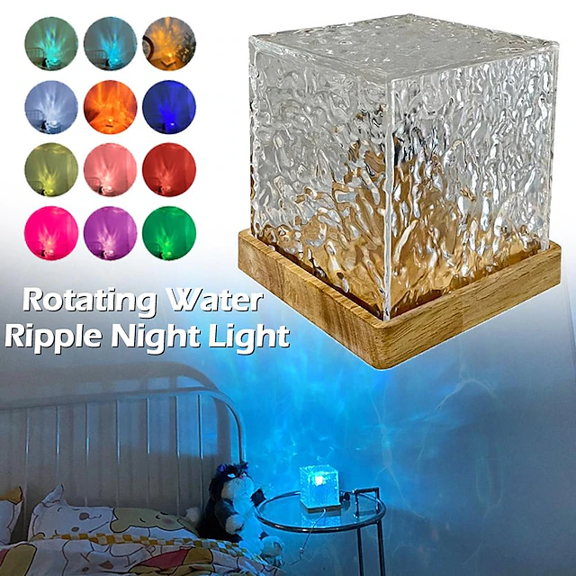Dynamic Rotating Water Ripple Night Light milti Colors Flame Crystal Lamp for Living Room, Study, Bedroom/Galaxy Projector Light for Bedroom - Ocean Wave LED Night Light - Image 4
