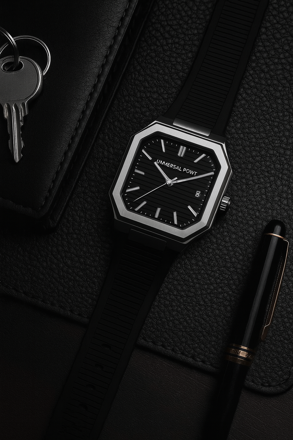 Universal Point UP 1988 Square Dial Leather Strap Watch | Stainless Steel Case | Water Resistant 3 ATM (With Box)