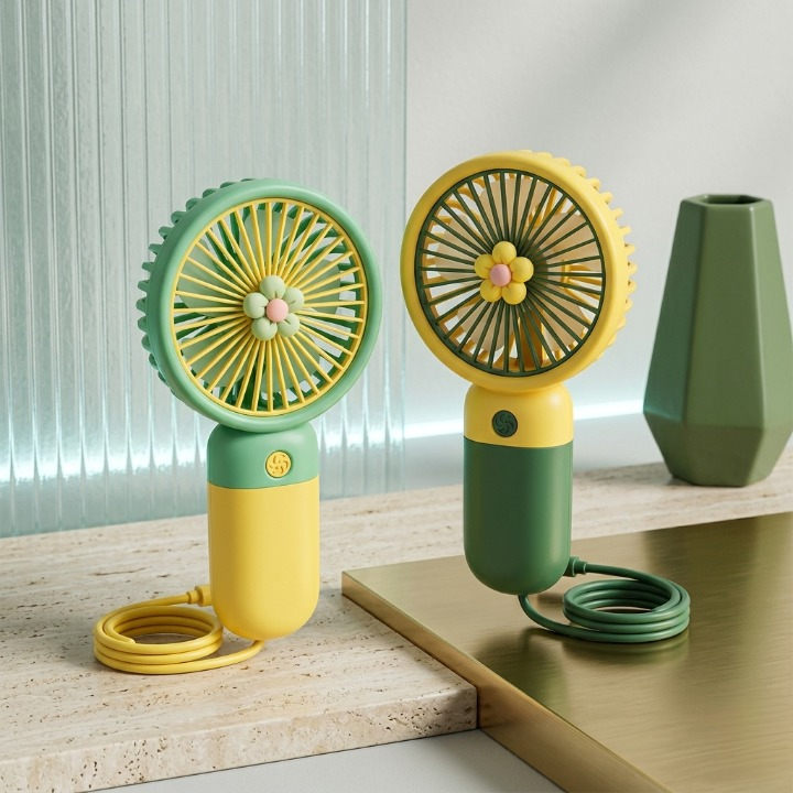 3 Speed Rechargeable Hand Fan Mini Handy Fan For Kids With Stand (Random Color) - Image 3