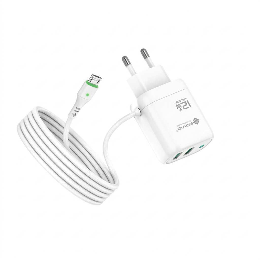 SOVO Flick Series SG-221 12W Fast Charger with Micro & Type-C USB Cable 2.4A Auto ID Adaptive Charging - Image 3