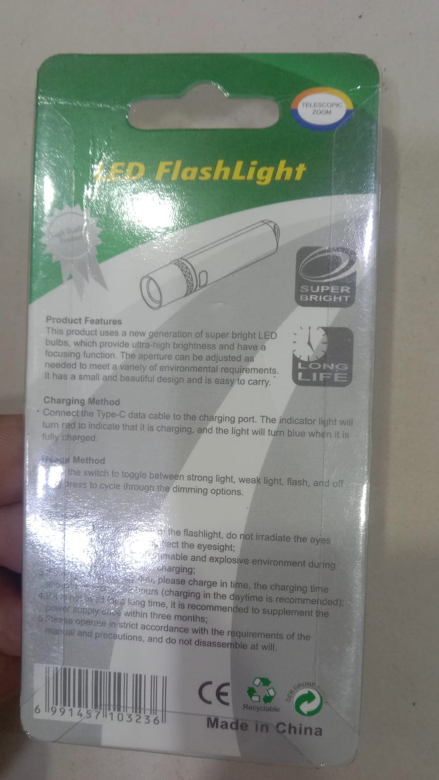 Mini USB-C Rechargeable LED Flashlight Super Bright Pocket Torch with Telescopic Zoom - Image 4