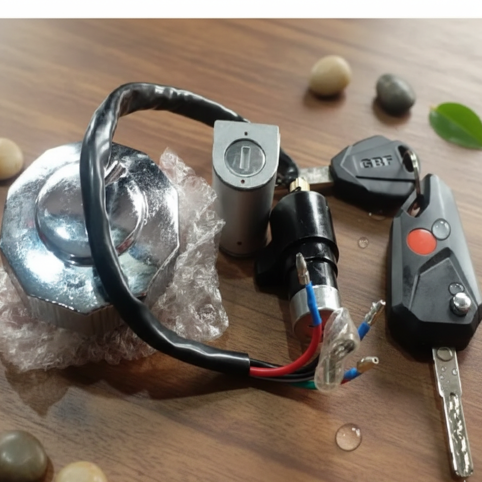 Computerised Key Lock Switch Kit 3 Pcs for Honda CD70 Bike Complete Ignition, Handle & Fuel Tank Lock Set - Image 2