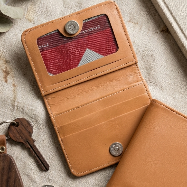 Premium Leather Button Wallet Camel Brown, Blue & Black - Image 2