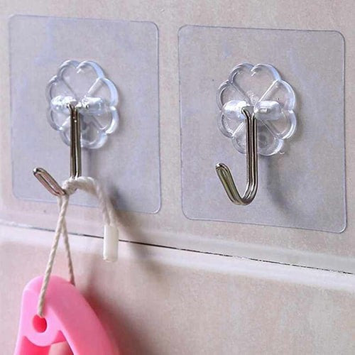 Transparent Self-Adhesive Wall Hooks Strong Hold, No Drill, Damage-Free Hanging - Pack of 10