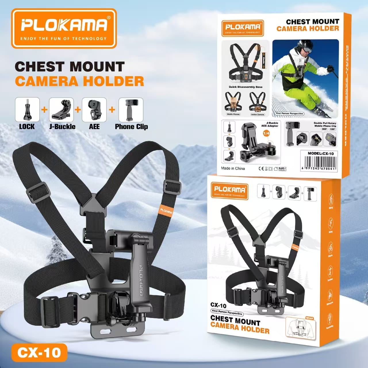 PLOKAMA CX10 Action Camera And Phone Chest Mount Holder 360 Adjustable Harness Strap For Sports Hiking Vlogging - Image 4