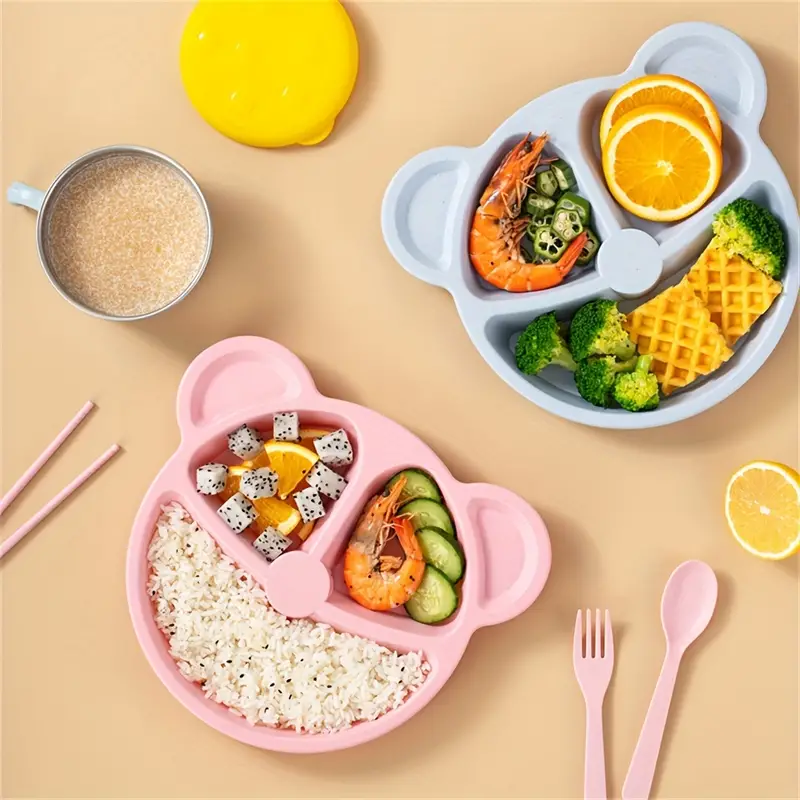 5 Pcs Bear Plate Set - Cartoon compartment dinner plate - Image 3