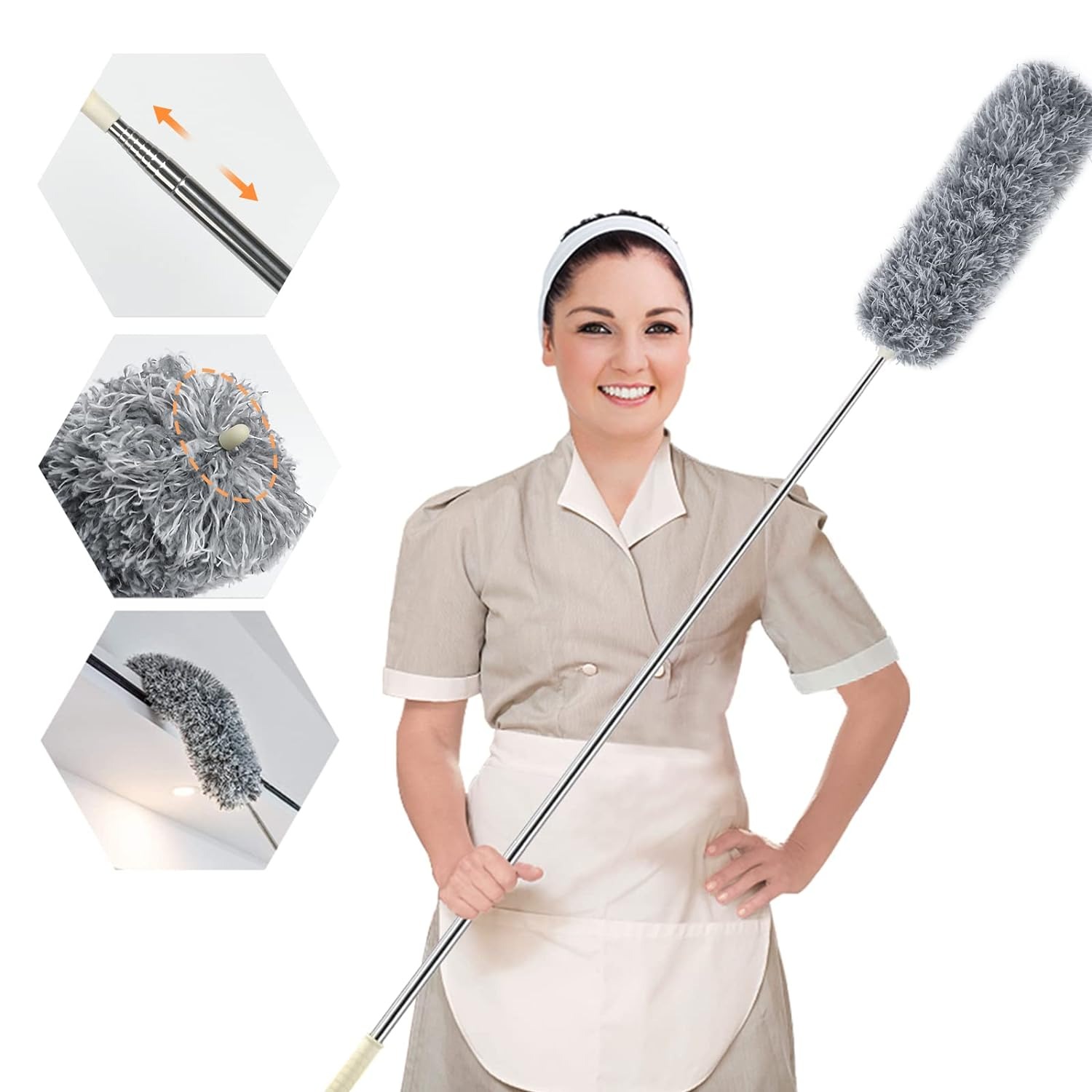 Grey Microfiber Flexible Duster Extendable & Bendable Cleaning Tool with Telescopic Pole for High Ceilings, Fans, and Tight Corners