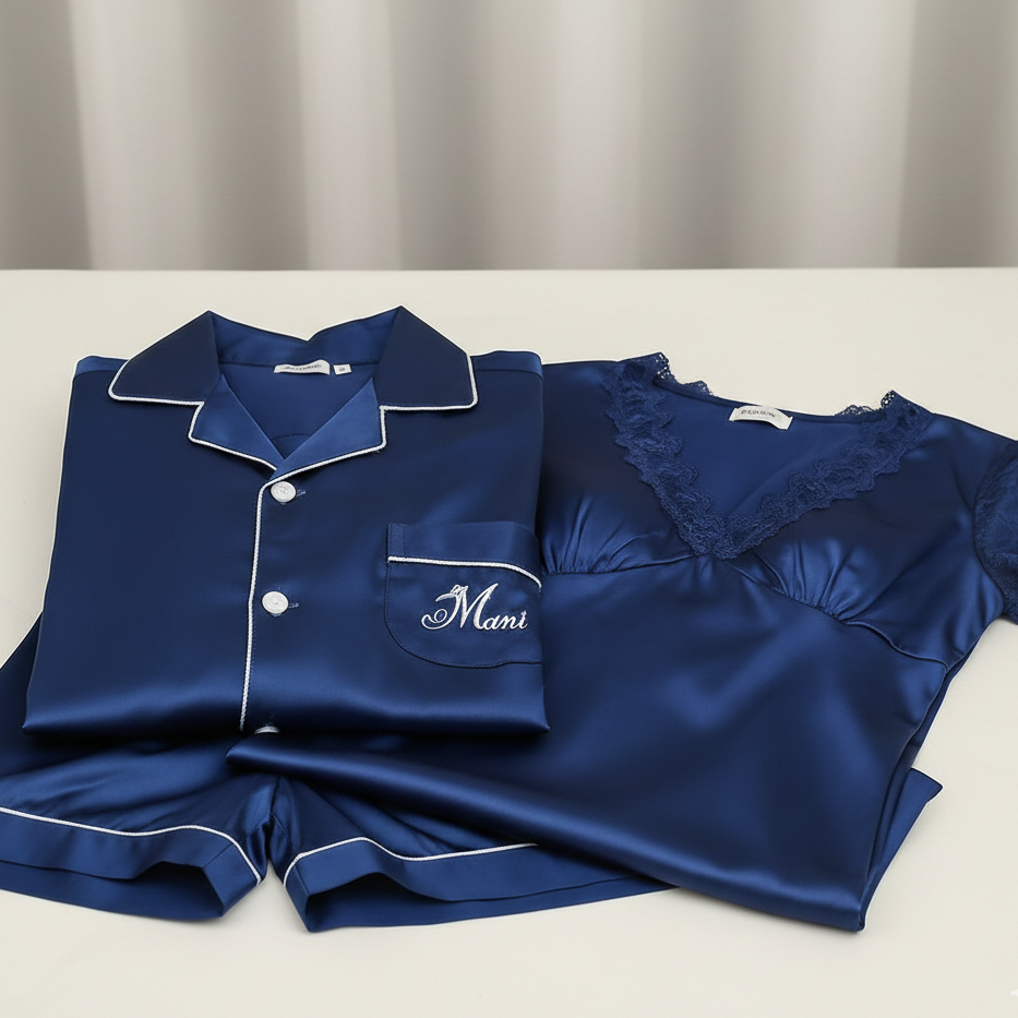 Couple Night Suit / Sleepwear Set Stylish Nightdress & Pajama Shorts | SKU DC-C003 (3 Pcs) - Image 4