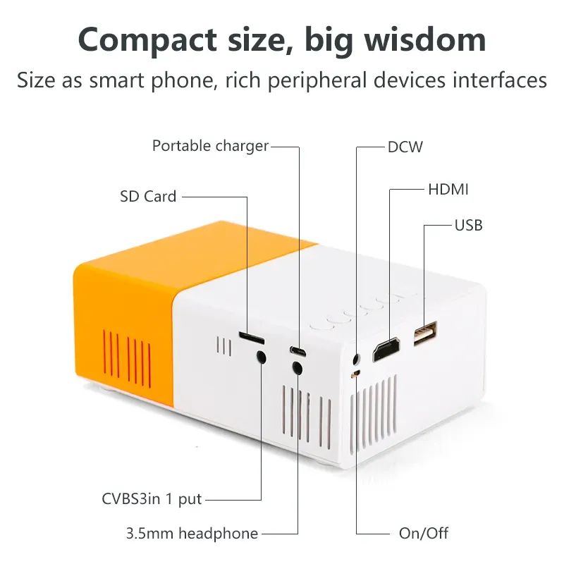 Portable YG300 Mini LED Projector A1 LED LCD Mini Video Projector International Version | Compact Home Theater | White & Yellow - Image 4