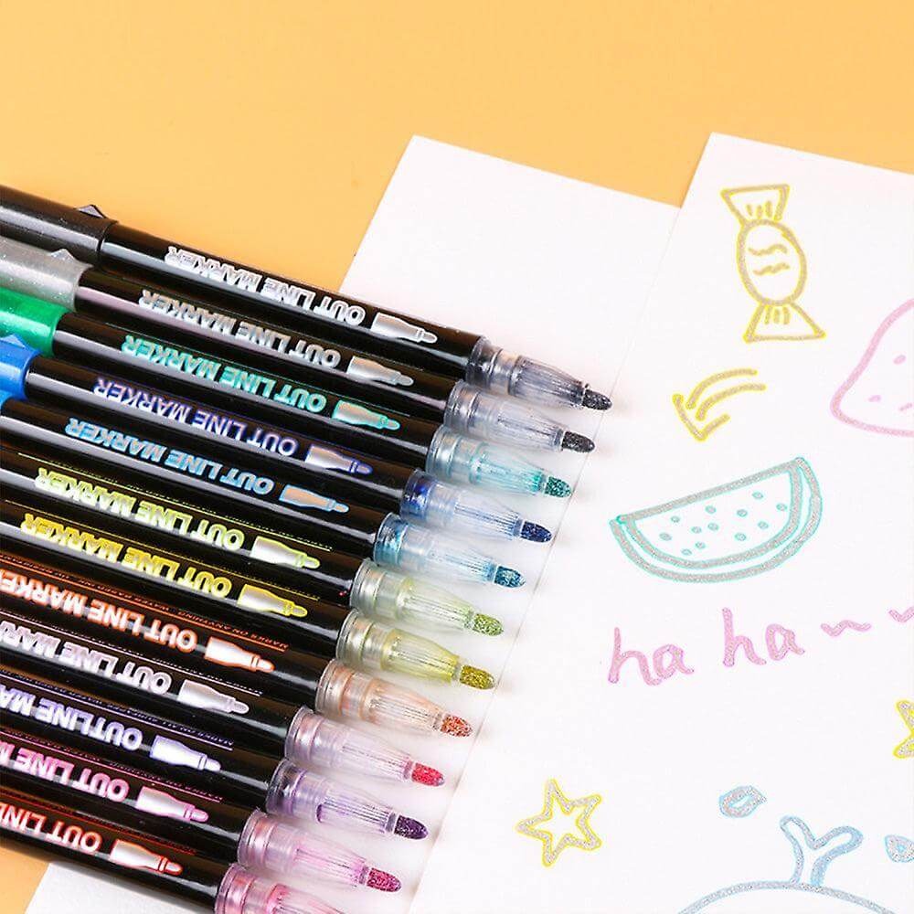 Double Line Outline Glitter Marker Pens Creative Dual Effect Writing And Drawing Tools For Art Craft And Decoration - Image 3