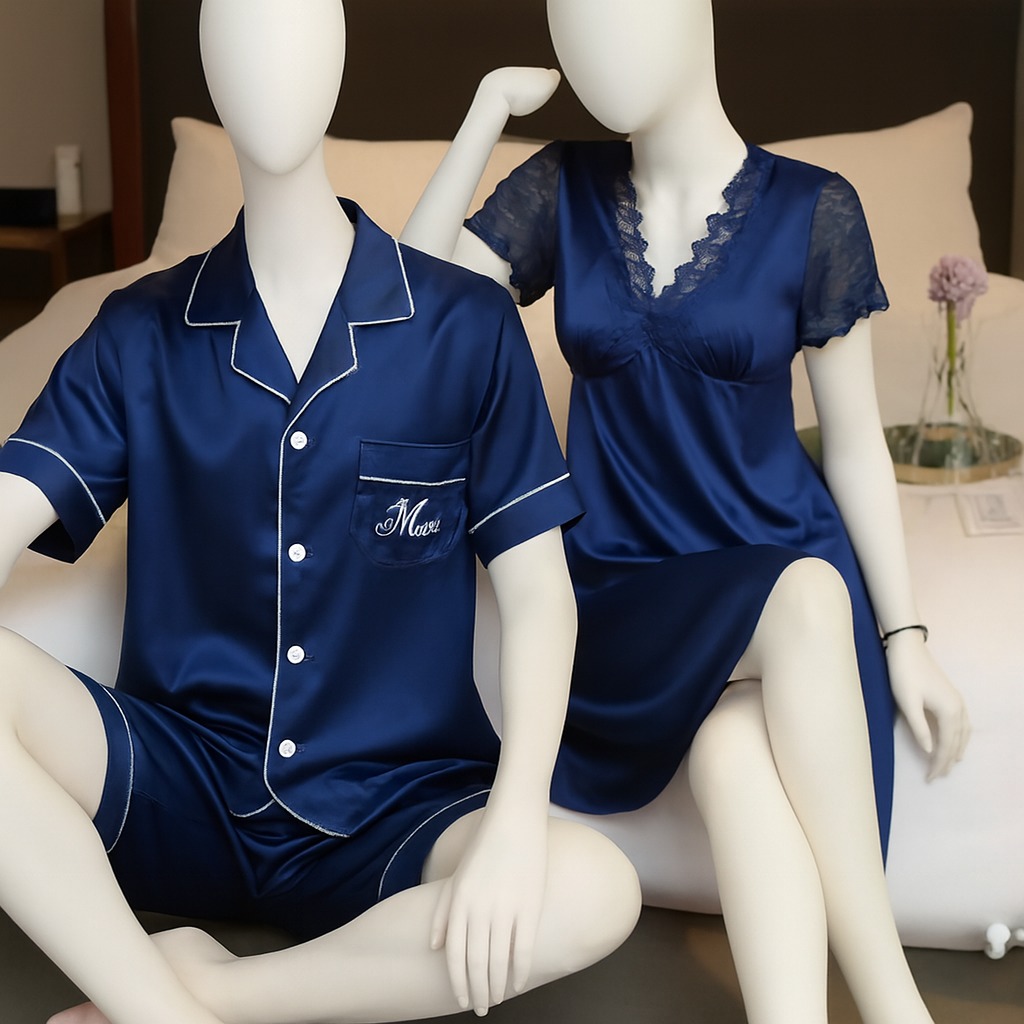 Couple Night Suit / Sleepwear Set Stylish Nightdress & Pajama Shorts | SKU DC-C003 (3 Pcs) - Image 3