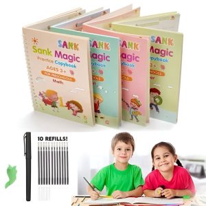 Sank Magic Practice Copybook Set 4 Books + 10 Refills with Pen for Kids