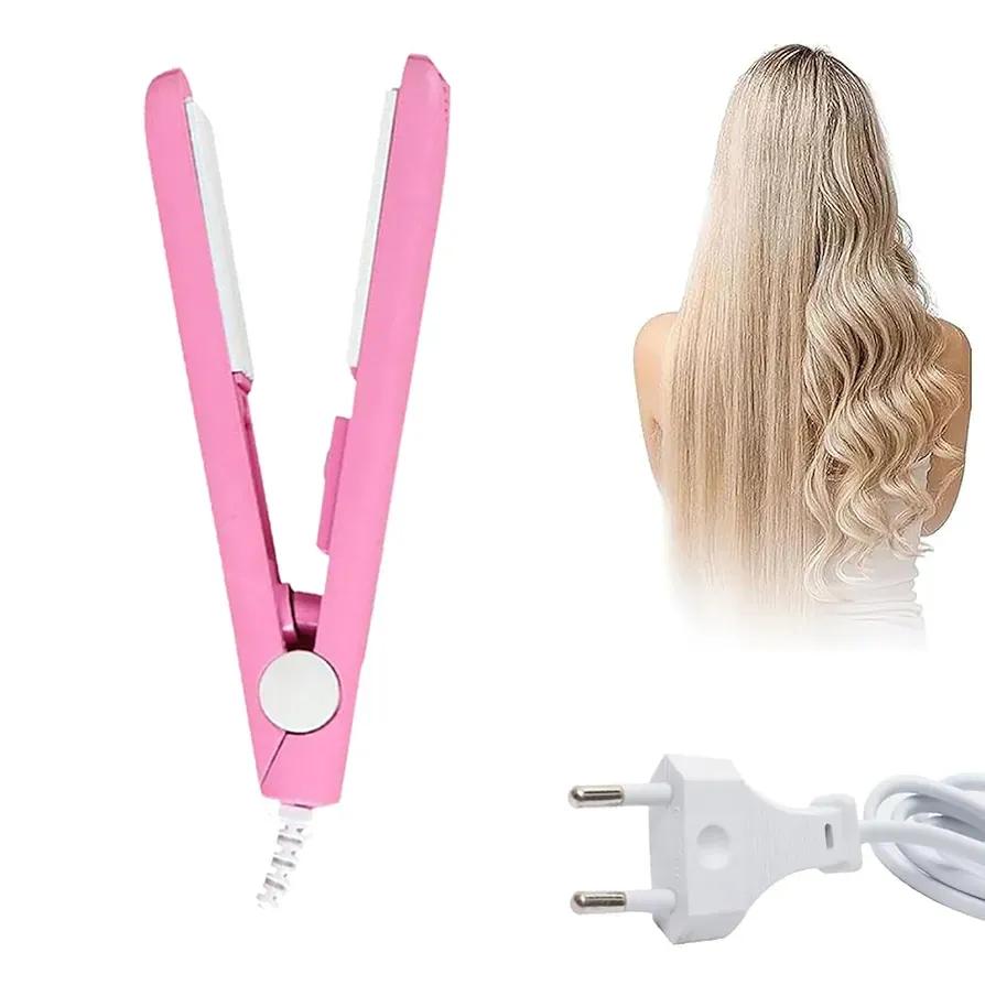 2-in-1 Mini Hair Straightener & Curler Portable Thermostatic Ceramic Flat Iron for Dry & Wet Hair Styling - Random Color - Image 4