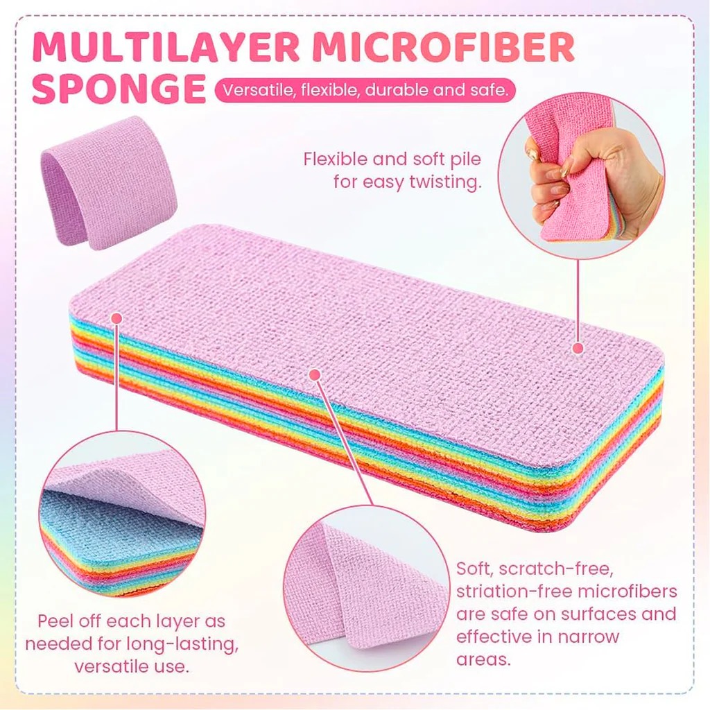 Multi-Purpose Microfiber Rainbow Sponge 12 Layer Durable Cleaning Sponge for Kitchen & Household Use - Image 2