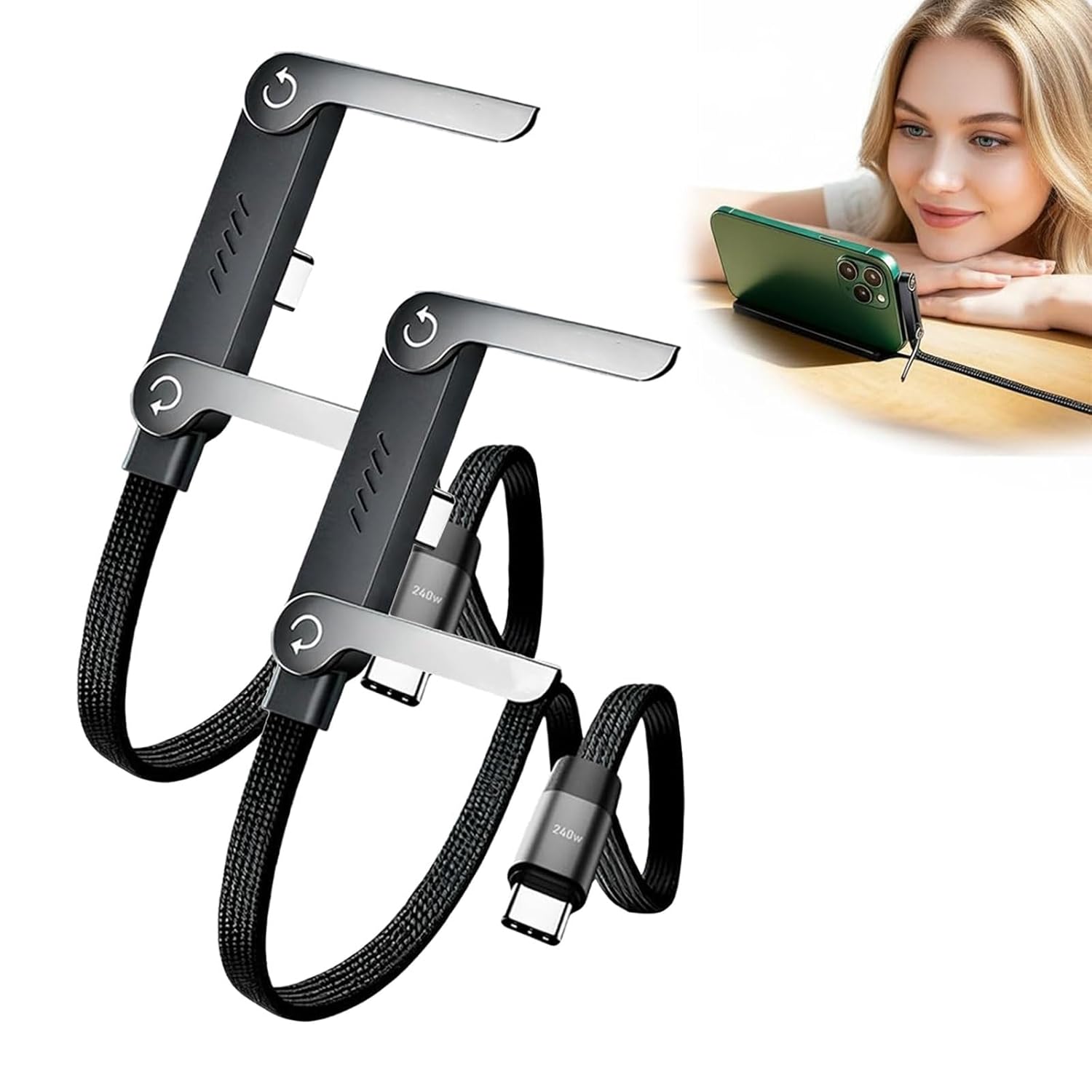 2-In-1 Data Cable With Stand | Nylon Braided USB C To USB C Cable 1.5M - Image 3