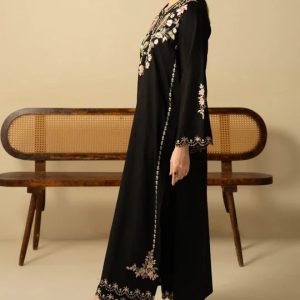 Batool 2-Piece Stitched Winter Suit  Black Cutwork Embroidered Cotton/Dhanak Set