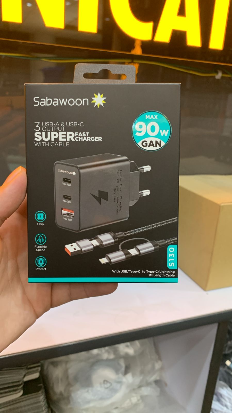 Sabawoon S130 90W GaN Super Fast Charger 3 Port USB & Type-C Fast Charging Adapter with Cable - Image 2