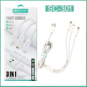 SOVO High Quality 3-in-1 Fast Charging Cable  Multi Charging Cable for Micro USB, Type-C & Lightning Devices
