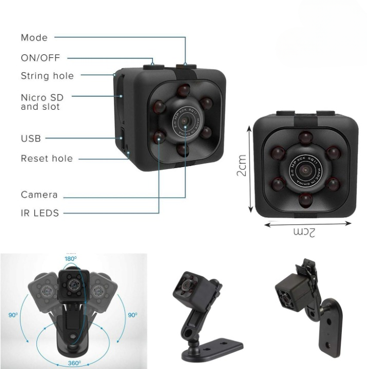 SQ6 Mini Spy Camera HD Portable High Quality Security Camera with Night Vision & Two Stand Holders - Image 2