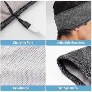 2-in-1 Sports & Sleep Bluetooth Headband Wireless Music Headphones with Built-in Mic, Elastic Eye Mask for Workout, Travel & Relaxation