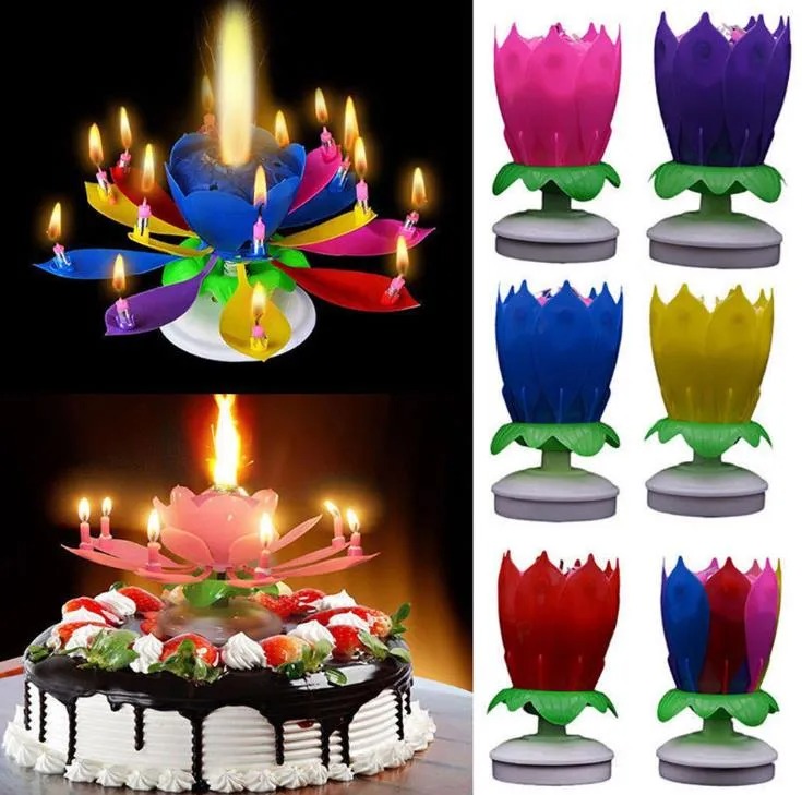 Melody Birthday Candle Musical Flower Candle With Rotating Petals Colorful Flames And Happy Birthday Tune For Celebrations (Large Size) - Image 2