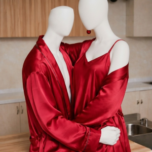 Premium Satin Silk Couple Gown Set (3 Pcs)  Elegant Matching Nightwear for Men & Women | Free Size | SKU: DC-C006