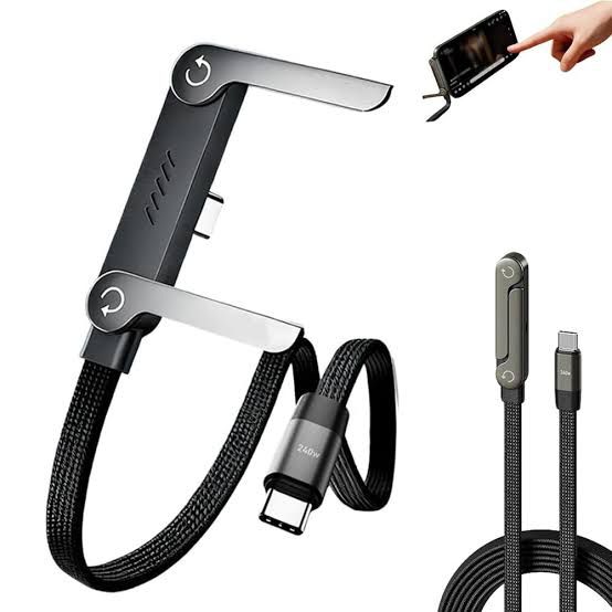 240W 2-in-1 USB-C to C Fast Charging Cable With Foldable Bracket - Image 3