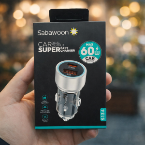 Sabawoon S134 60W Original Car Charger Adapter  PD + USB Dual Port Fast Charging for All Mobile Phones