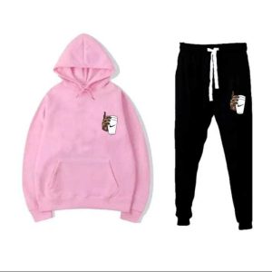 NEW ARRIVAL Stylish Hand With Cup Logo Printed Grey Hoodie & Black Trouser Tracksuit for Men & Women | Thick Fleece Winter Gym Wear