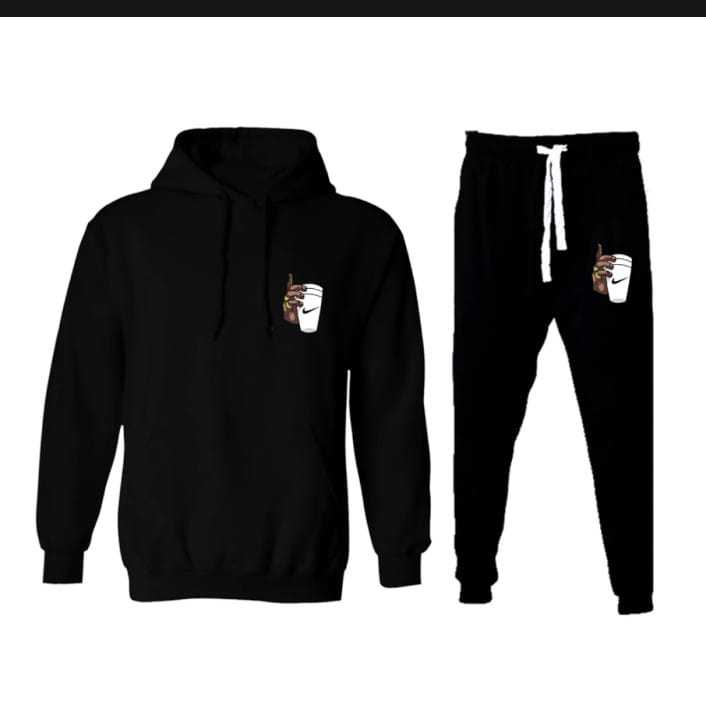 NEW ARRIVAL Stylish Hand With Cup Logo Printed Grey Hoodie & Black Trouser Tracksuit for Men & Women | Thick Fleece Winter Gym Wear - Image 2