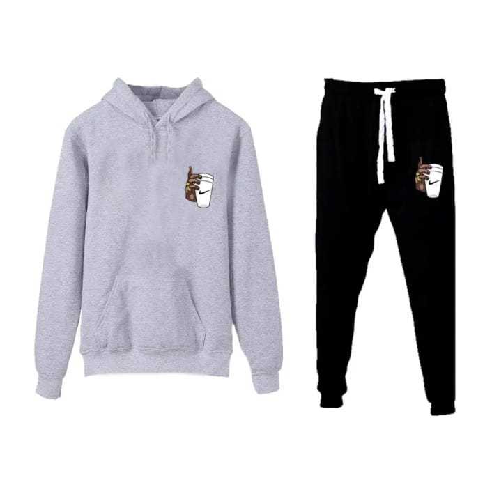 NEW ARRIVAL Stylish Hand With Cup Logo Printed Grey Hoodie & Black Trouser Tracksuit for Men & Women | Thick Fleece Winter Gym Wear - Image 5