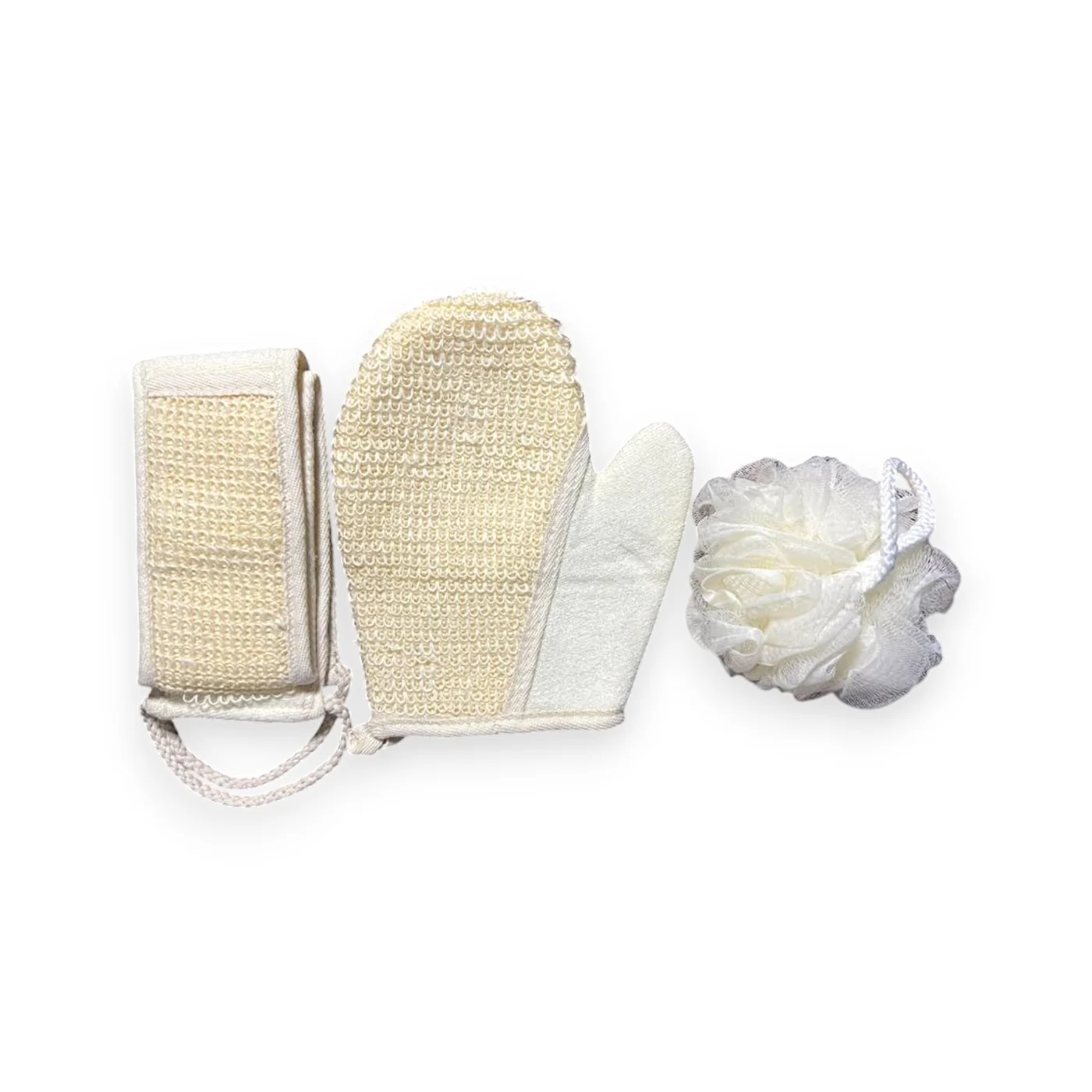 Exfoliating Bath Set: Loofah Gloves, Back Scrubber Belt & Loofah Sponge - Bathing Combo - Image 2