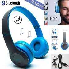 Wireless Headphones, P47 100% Orignal Blue Bluetooth Foldable Headset with Microphone Support FM Radio TF for PC TV Smart Phones & Tablets Etc - Image 2