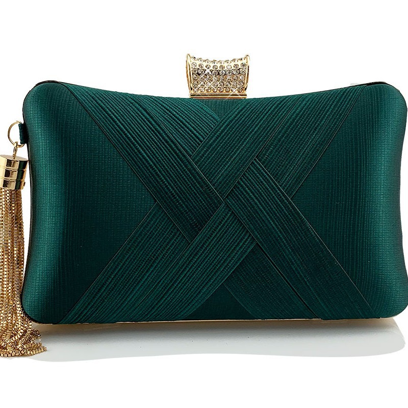 Golden Woven Diamond Tassel Clutch for Weddings & Parties | Elegant Women's Evening Bag - Image 2